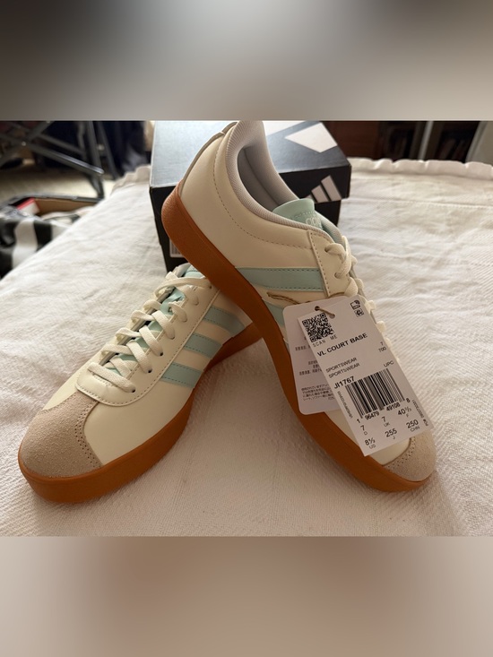 adidas Shoes - Adidas VL Court Base Women’s Sneakers - Cream, Light Blue & Gum